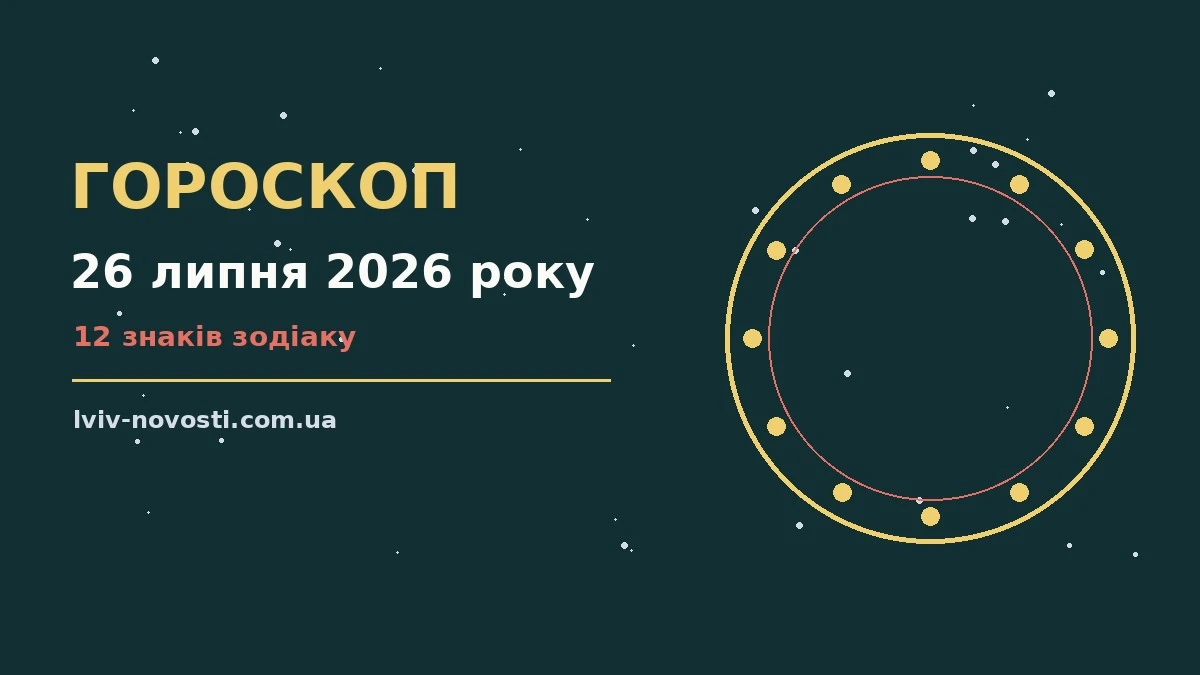 Гороскоп на 26 липня 2026 року, ілюстрація знаків зодіаку на тлі ранкового неба