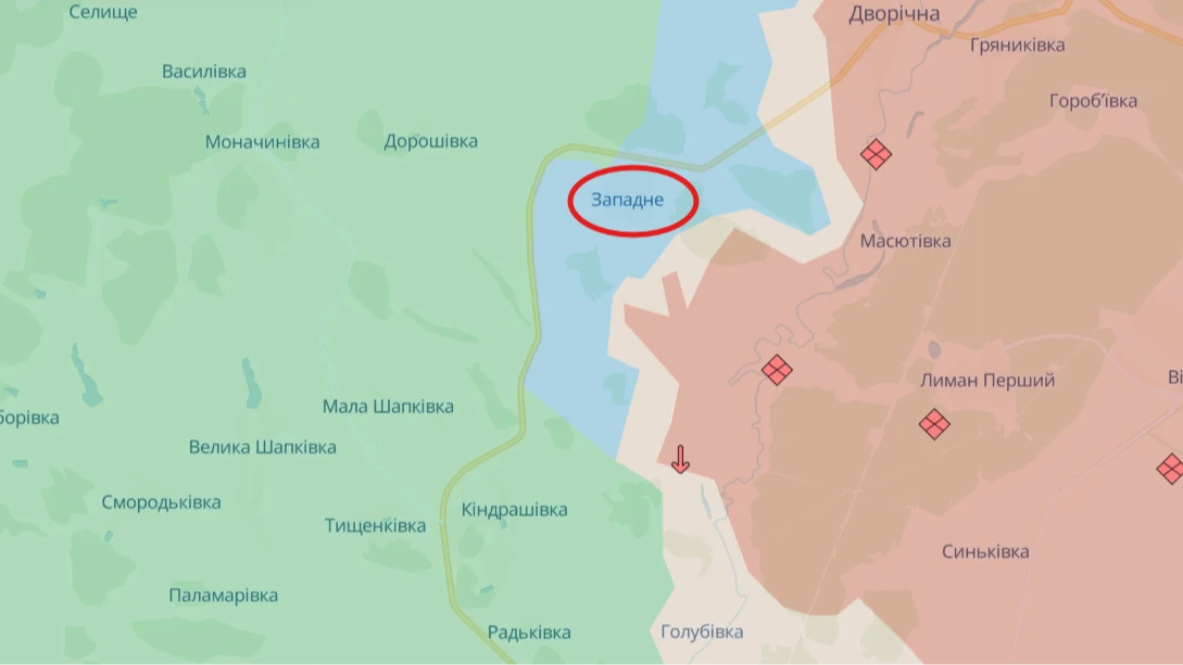 Карта Куп'янського напрямку з позначенням населеного пункту Западне